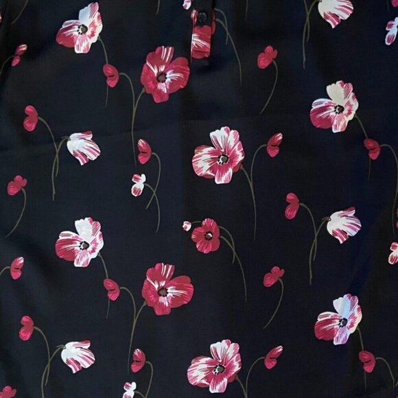BANANA REPUBLIC (Size XS) Pink Floral Half-Bottom Black Blouse - Picture 3 of 8